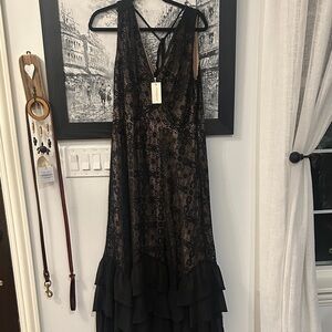 Sundance Black and Brown Lace Maxi Dress